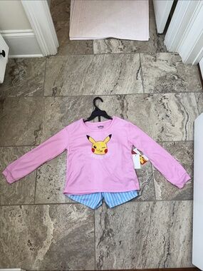 NWT Size Medium 7-8 Pink Pikachu 'Choose You' long sleeve and shorts Pajama Set